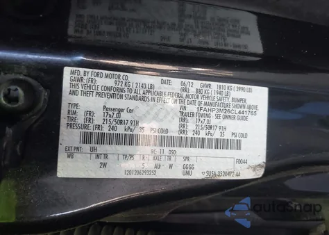 2012 Ford Focus Sel z USA, uszkodzony, nr VIN 1FAHP3M26CL441765